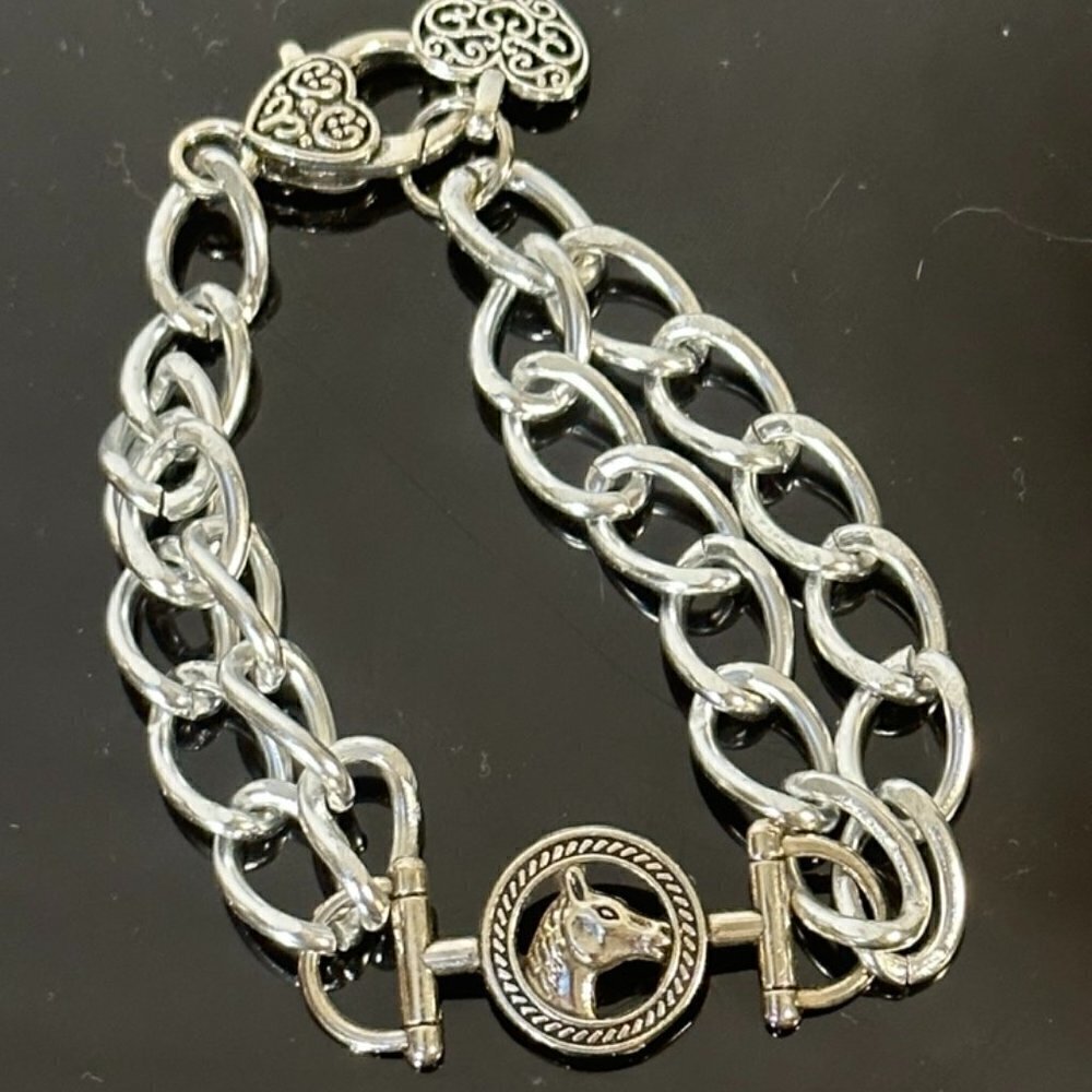 Horse Bit Silver Chain Bracelet Gift Charm Heart Boho Hippie Friendship Birthday